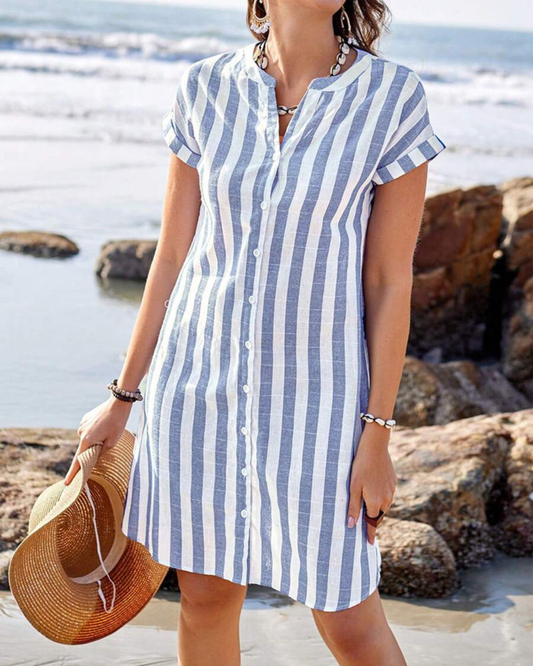 Jasmine Midi Dress | Striped, Long Sleeve V-Neck for Women