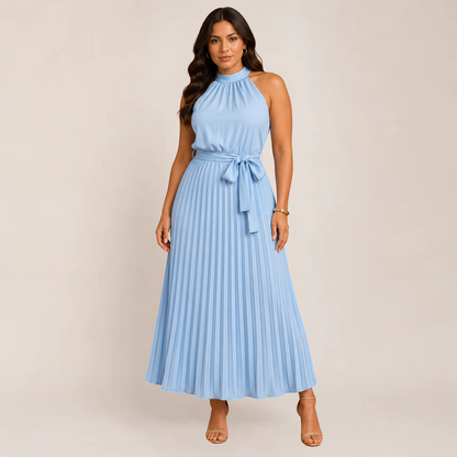 Celia Midi Dress | Elegant Pleated Halter Design, Perfect for Summer Weddings