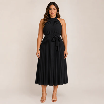Celia Midi Dress | Elegant Pleated Halter Design, Perfect for Summer Weddings
