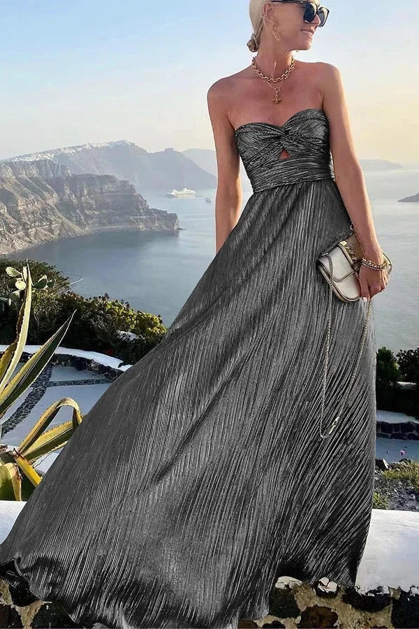 Dazzle Evening Gown | Strapless, Shiny Effect, Pleated Design 7