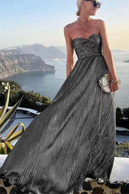 Dazzle Evening Gown | Strapless, Shiny Effect, Pleated Design 7