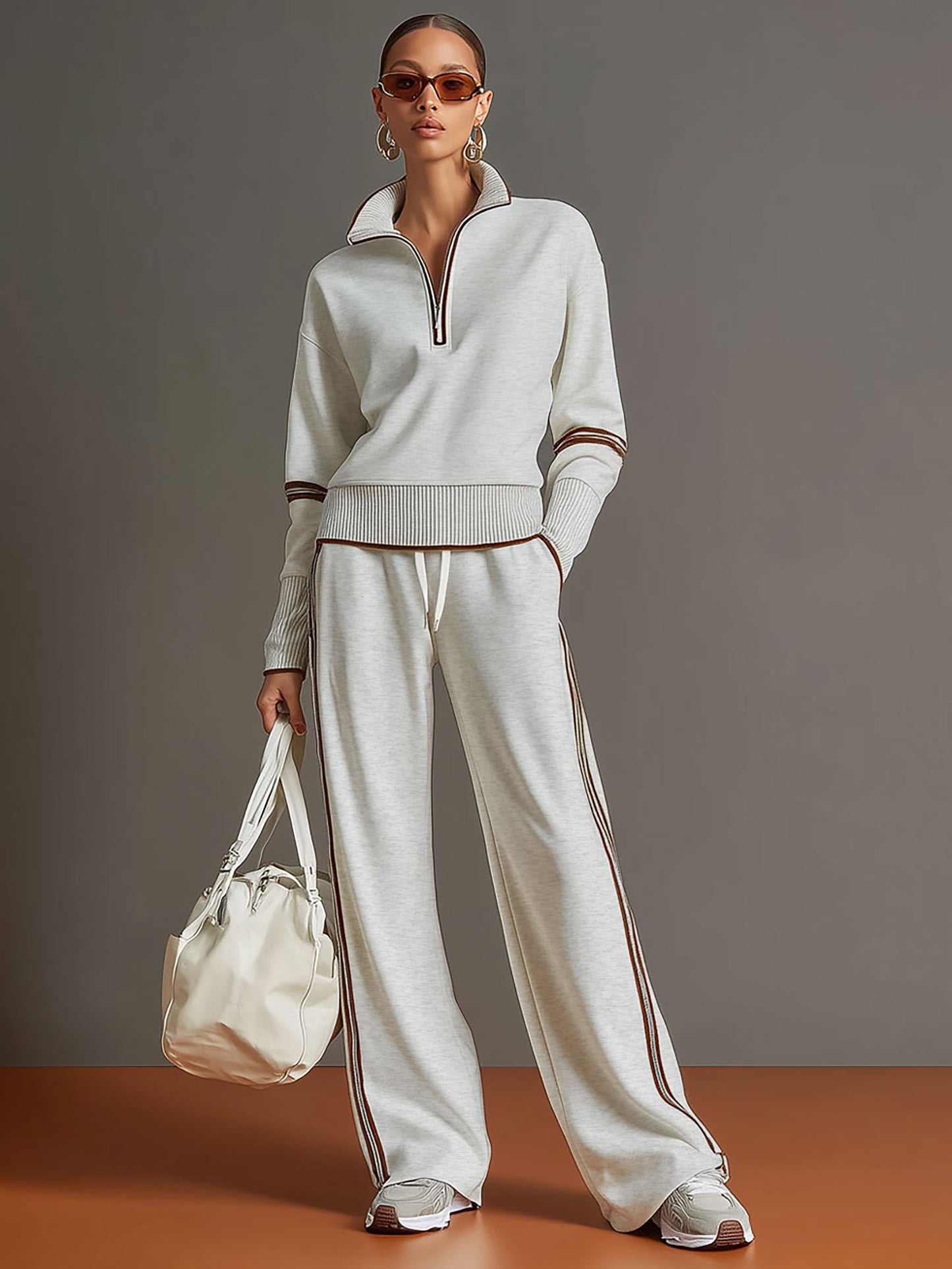 Retro Sporty Set | Half-Zip Sweatshirt and Wide-Leg Pants 3