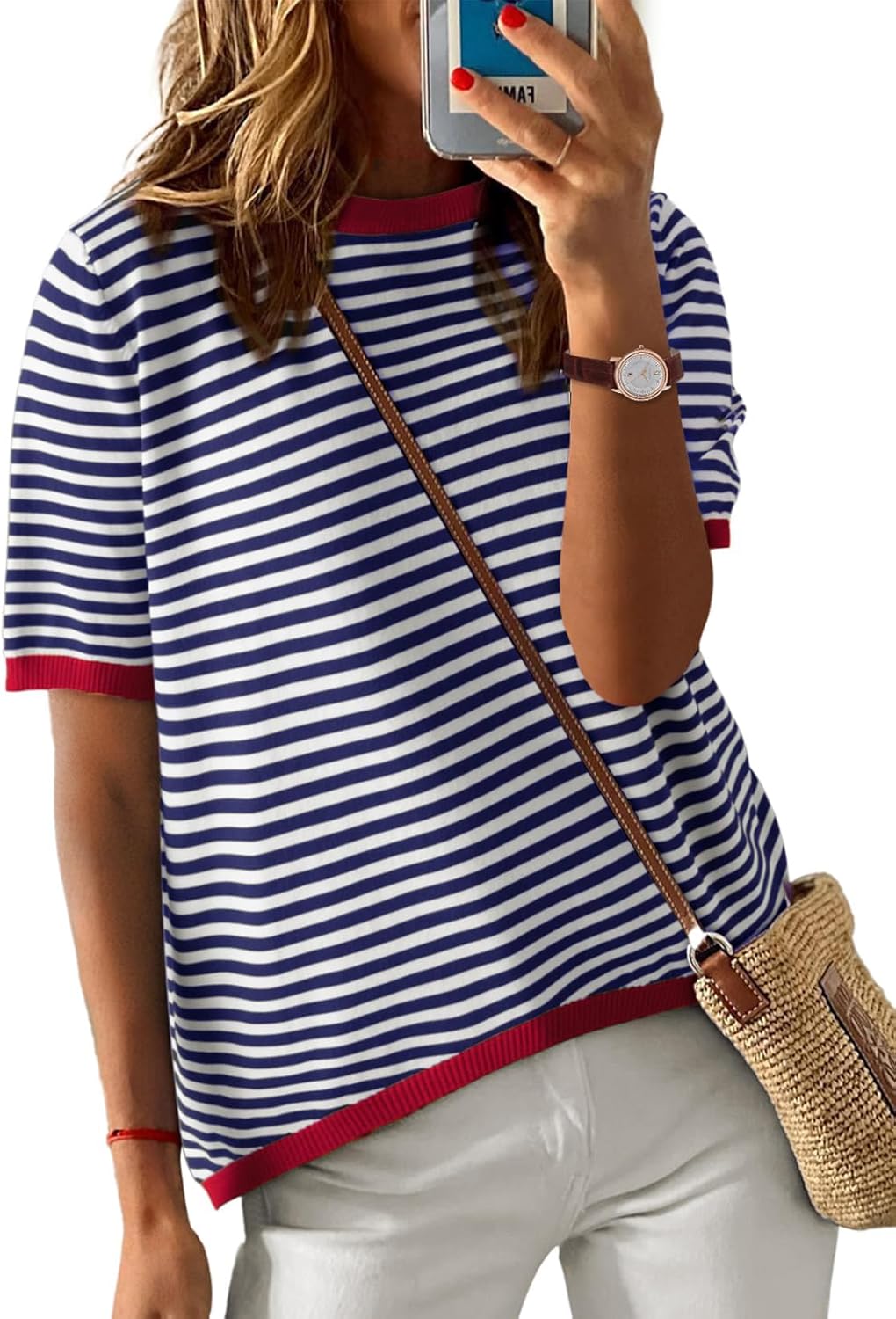 Sofia Women's T Shirt | Lightweight Striped Knit, Loose Fit 1