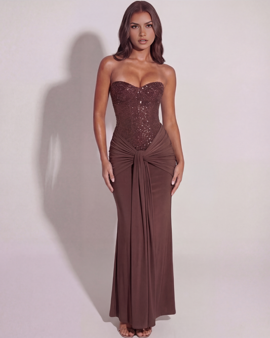 Jade Maxi Dress | Embellished Mesh, Strapless Long Gown for Women