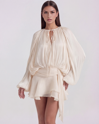 Gina Women's Dress | Pearl Tone, Structured Mini with Long Sleeves